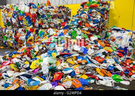 Southfield, Michigan - Plastics at the ReCommunity materials recovery facility, where recyclable materials are sorted and baled. Stock Photo