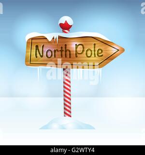 A Christmas illustration of a wooden sign in snow pointing to the North Pole. Vector EPS 10 available. EPS file contains transpa Stock Vector