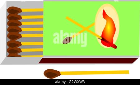 matchbox, matchstick,Matches, open match-box, Stock Vector