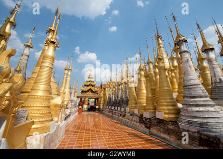 Gilded stupas of Shwe Indein Pagoda, Indein, Inle Lake, Myanmar Stock Photo