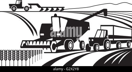 Agricultural machinery in the field - vector illustration Stock Vector