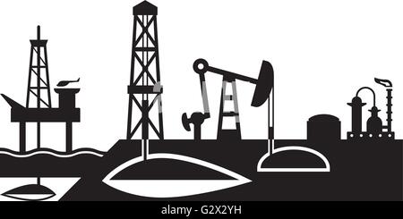 Extraction and processing of oil scene - vector illustration Stock Vector