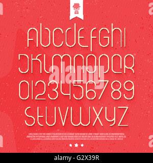 set of round thin line style alphabet letters and numbers on paper background. vector font type design. modern commercial letter Stock Vector