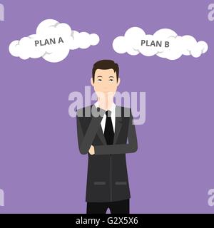 plan a plan b businessman think using suit and tie and cloud sign vector graphic Stock Vector