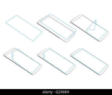 set apply screen protector on gadgets silhouette vector illustration EPS Stock Vector