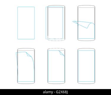 apply screen protector smartphones and tables outline vector illustration EPS Stock Vector
