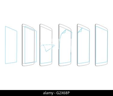 steps of sticking the screen protector smartphones  vector illustration Stock Vector