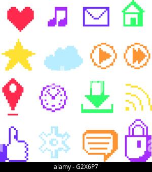 Pixel icons for social networks Stock Vector