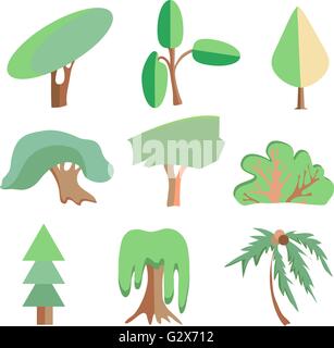 Trees, palm, oak, spruce, bush, willow, symbolic icons Stock Vector