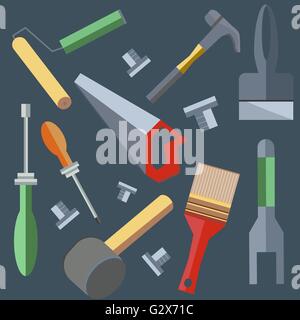 Tools hammer, saw, screwdriver, spatula, brush, roller Stock Vector