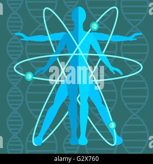 Atomic genetics man, medicine, science Stock Vector
