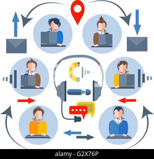 Call center and business feedback support icons infographics, digital ...
