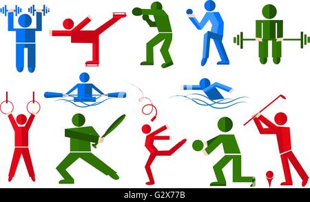 Sports people in various poses boxer, golfer, skater Stock Vector