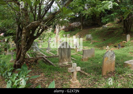 Headstones at Kandy Garrison Cemetery, officially visited by Prince Charles in 2013, Sri Lanka. Stock Photo