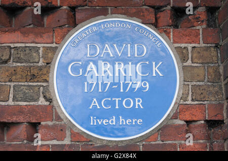 Blue plaque to 18th century actor David Garrick, Garrick House, Hampton, Greater London, England, United Kingdom Stock Photo