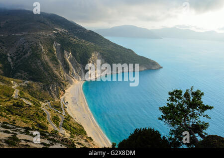 Aerial view of the exotic Myrtos beach in Kefalonia island Stock Photo