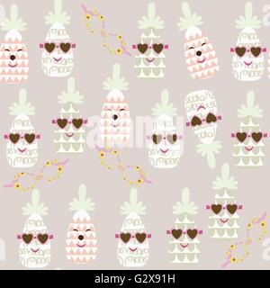 Cute pineapple seamless pattern and seamless pattern in swatch menu, vector image. Colorful texture for design Stock Vector