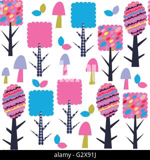 Trees seamless pattern and seamless pattern in swatch menu, vector image Stock Vector