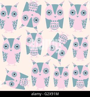 Gentle owls  seamless pattern and seamless pattern in swatch menu, vector image Stock Vector