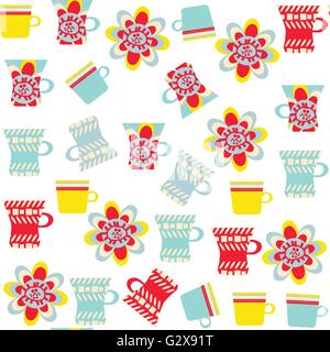 Cute bright cup seamless pattern and seamless pattern in swatch menu, vector illustration Stock Vector