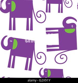 Elephants seamless pattern and seamless pattern in swatch menu, vector illustration Stock Vector