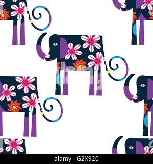 Elephant seamless pattern and seamless pattern in swatch menu, vector image Stock Vector