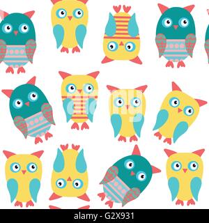 Owls seamless kids pattern and seamless pattern in swatch menu, vector illustration Stock Vector