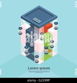 Modern Business Center Office Building Elevator Finance Chart Bar Businesspeople Working Interior 3d Isometric Stock Vector