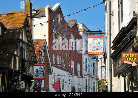 Hastings Old Town buildings in George Street, East Sussex Stock Photo