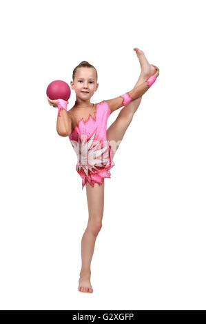 Little girl gymnast posing with pink ball Stock Photo