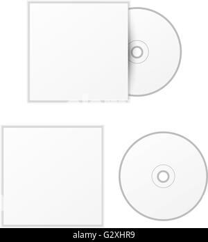 Blank white compact disk with cover mock up template Stock Vector