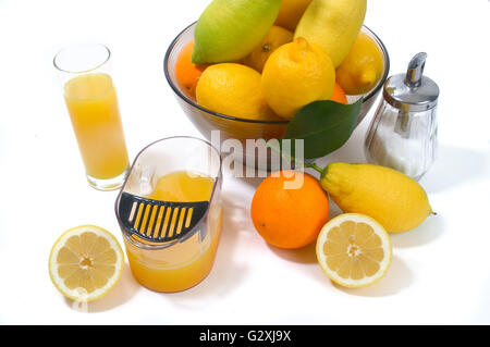 electric juicer to squeeze oranges, lemons and grapefruit photographed in studio on white background Stock Photo