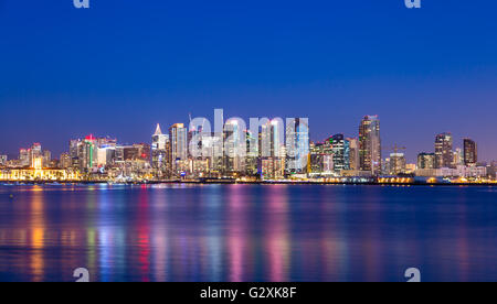 Skyscrapers in downtown San Diego at night Stock Photo