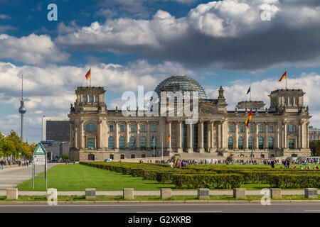 The Reichstag Building ,which houses The German Bundestag or German Parliament with a large glass dome designed by Sir Norman Foster Stock Photo