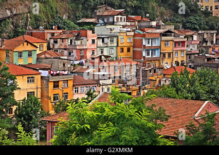 Colorful neighborhood in the valley next to Comnenos castle, Trabzon city, Black sea region (Pontus), Turkey Stock Photo