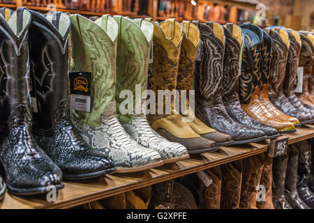 Large variety of cowboy boots for sale at boot store in downtown Nashville, Tennessee Stock Photo