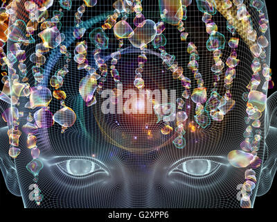 Frame of Mind series. Composition of human face wire-frame and fractal elements on the subject of mind, reason, thought, mental  Stock Photo