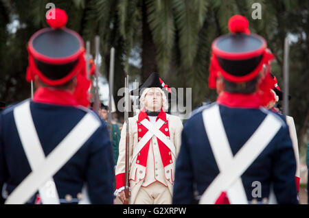 Badajoz, Spain - May 25, 2016: spanish troops during the Armed forces day. 6th Infantry Regiment Saboya period dressed Stock Photo