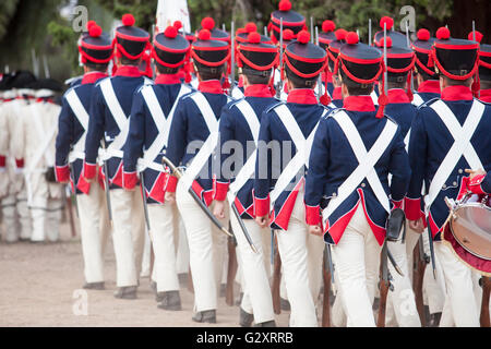 Badajoz, Spain - May 25, 2016: spanish troops during the Armed forces day. 6th Infantry Regiment Saboya period dressed Stock Photo