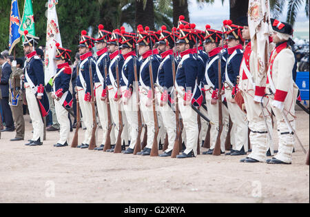 Badajoz, Spain - May 25, 2016: spanish troops during the Armed forces day. 6th Infantry Regiment Saboya period dressed Stock Photo