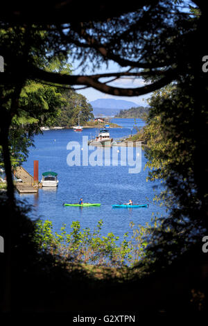 Tod Inlet, Brentwood Bay, Butchart Gardens, Victoria, British Columbia. A glimpse of the inlet from the gardens. Stock Photo