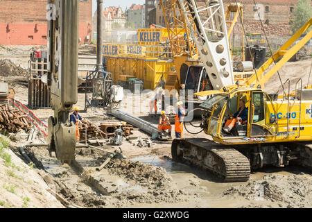 Construction workers on construction site on Granary Island,  Gdansk, Poland, Europe Stock Photo