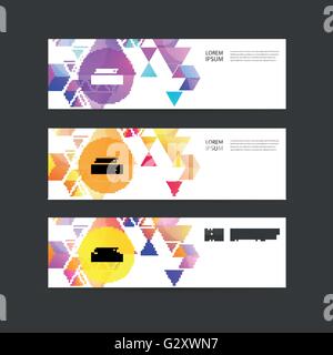 Vector banners with abstract multicolored polygonal mosaic background. Modern geometric triangular pattern. Business design Stock Vector