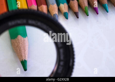 Sharpened coloured pencil crayons Stock Photo