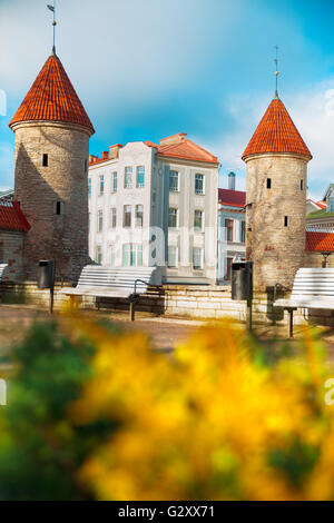Guard towers of Viru Gate in Tallinn . Estonia Stock Photo