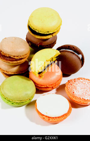 still life of colorful macaroons in studio on white background Stock Photo