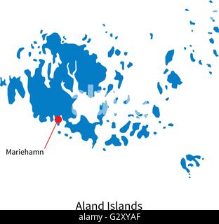 Detailed vector map of Aland Islands and capital city Mariehamn Stock Vector