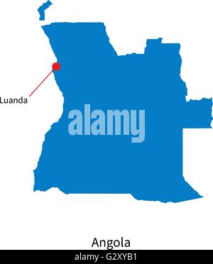 Detailed vector map of Angola and capital city Luanda Stock Vector
