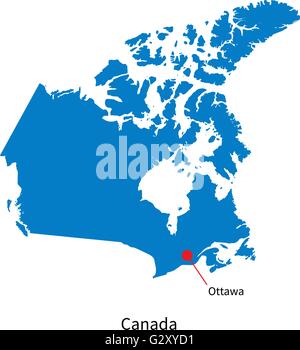Detailed vector map of Canada and capital city Ottawa Stock Vector