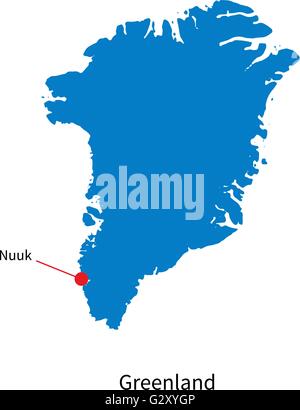 Detailed vector map of Greenland and capital city Nuuk Stock Vector